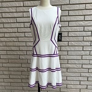 Jax White and Purple Sleeveless Fit and Flare Dress Size 8